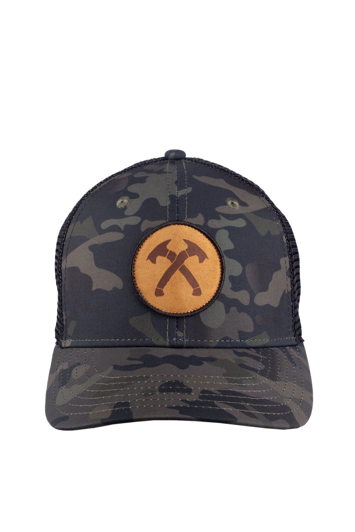 Black Camo Crossed Hawks Patch Trucker Hat