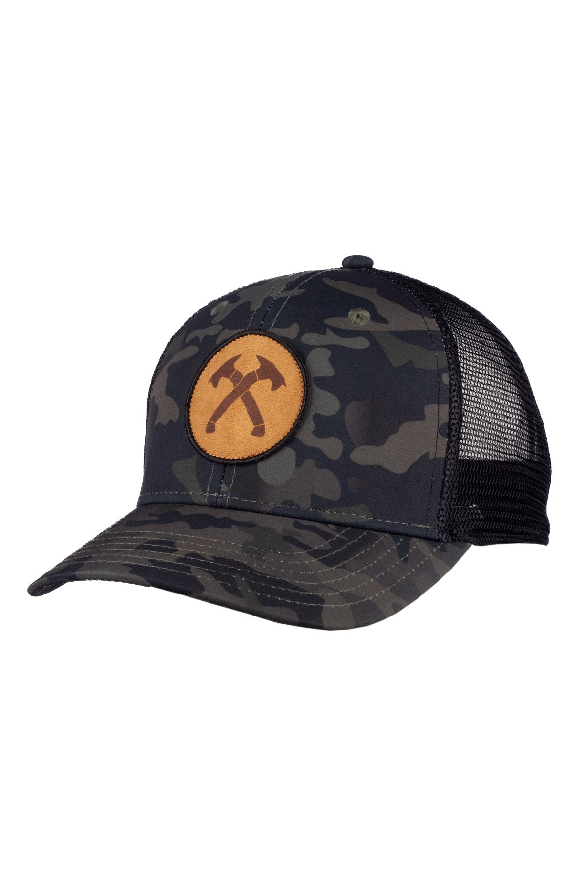 Black Camo Crossed Hawks Patch Trucker Hat