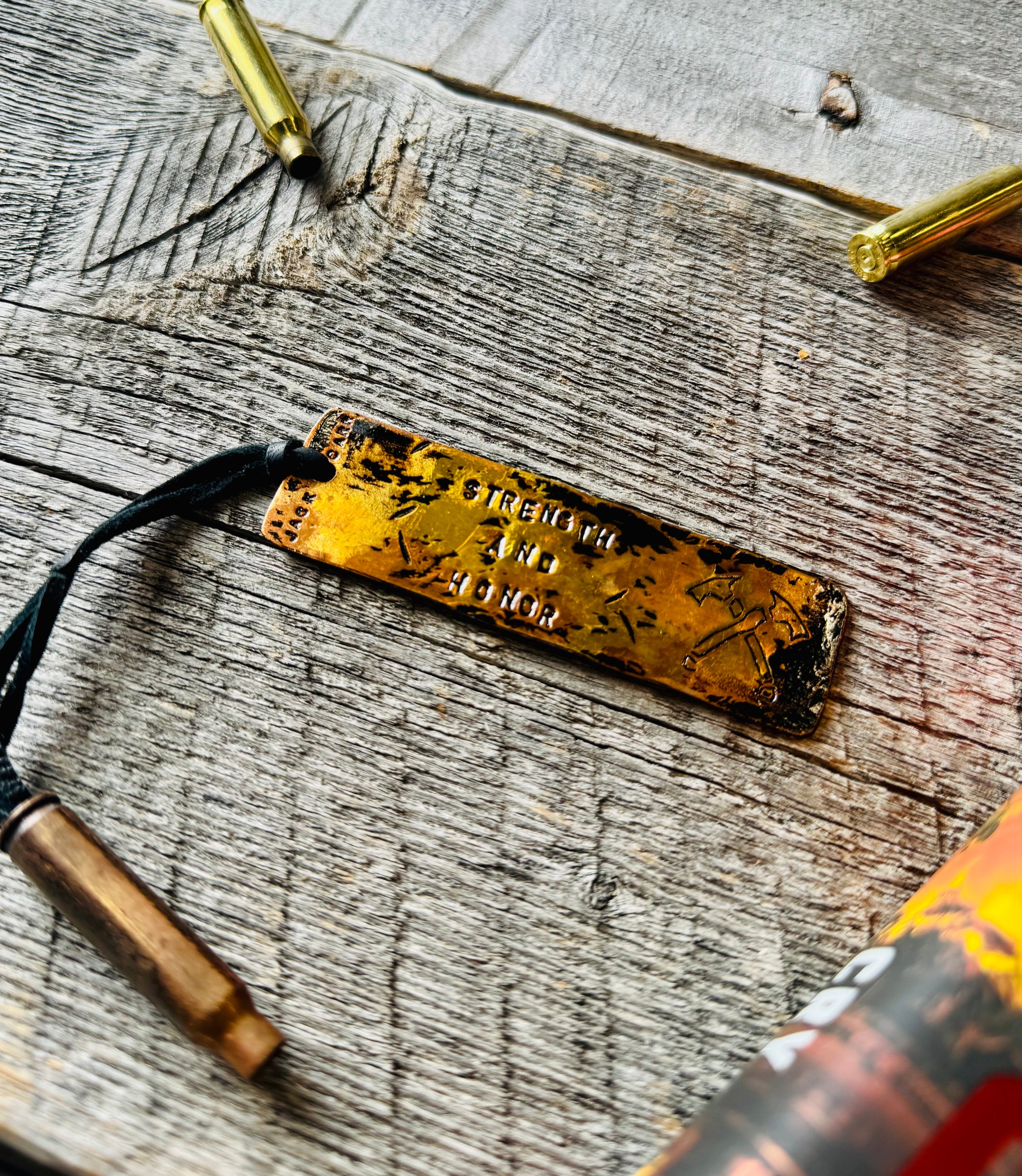 5.56 STRENGTH AND HONOR Brass Bookmark