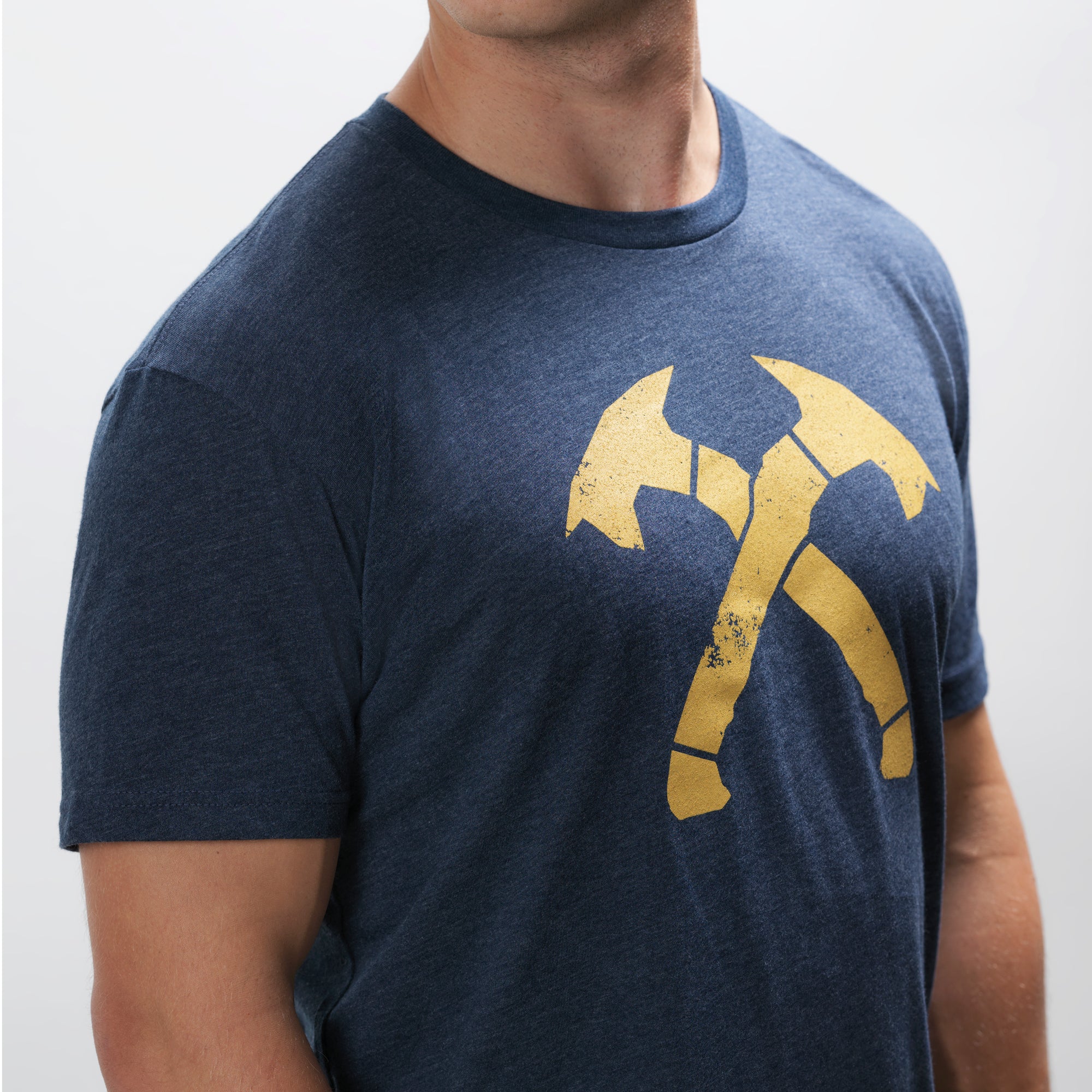 Navy Blue and Gold Distressed Crossed Hawks Tee