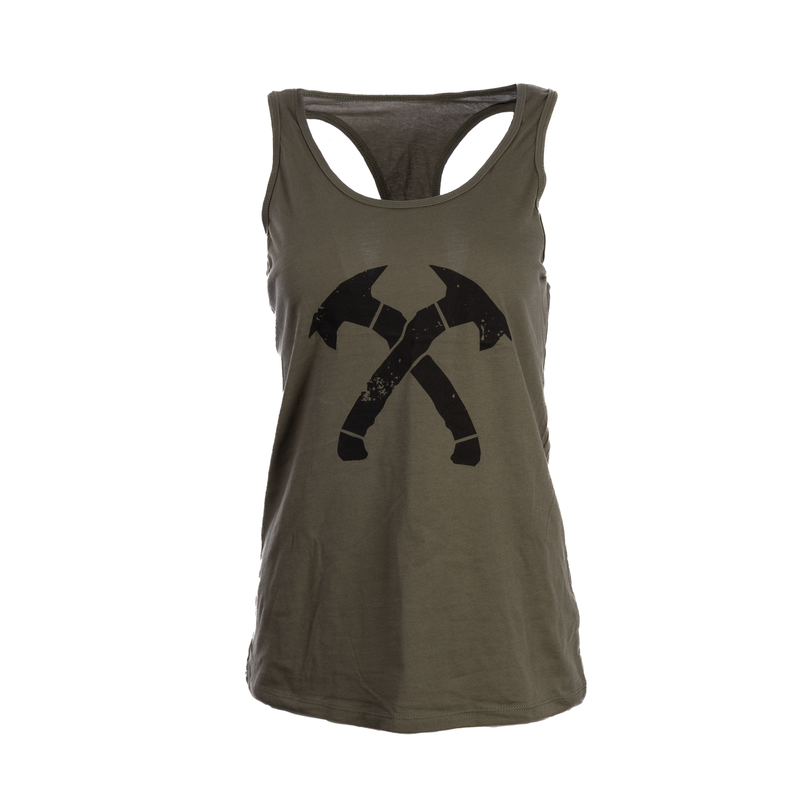 Womens Army Green Racerback Crossed Hawks Tank