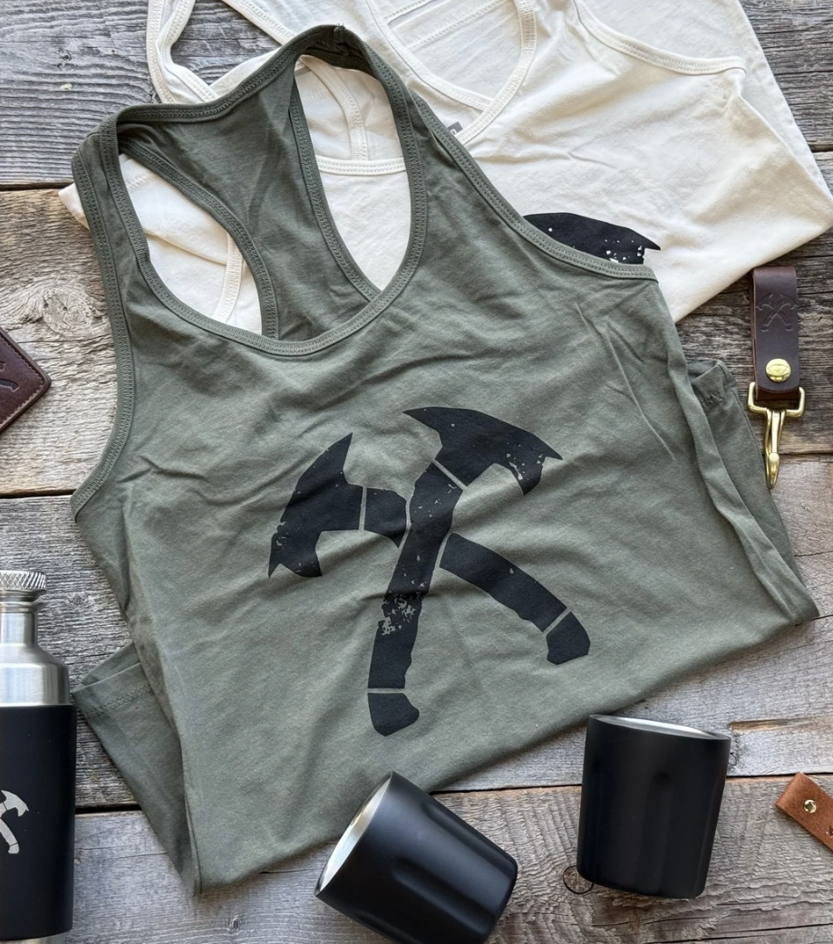 Womens Army Green Racerback Crossed Hawks Tank